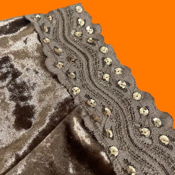 00's vintage crushed velvet gold sequins lace boho y2k top blouse XS SMALL - Picture 5 of 6
